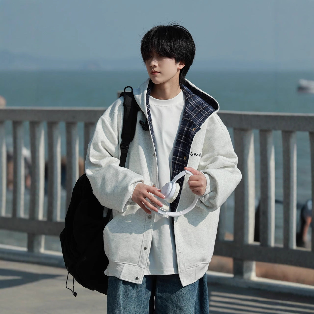 Spring Autumn Winter Heavyweight Hooded Color-blocked Sweatshirt for Men and Women, Loose Casual Retro Design Fashion Brand Zip-up Jacket Trendy