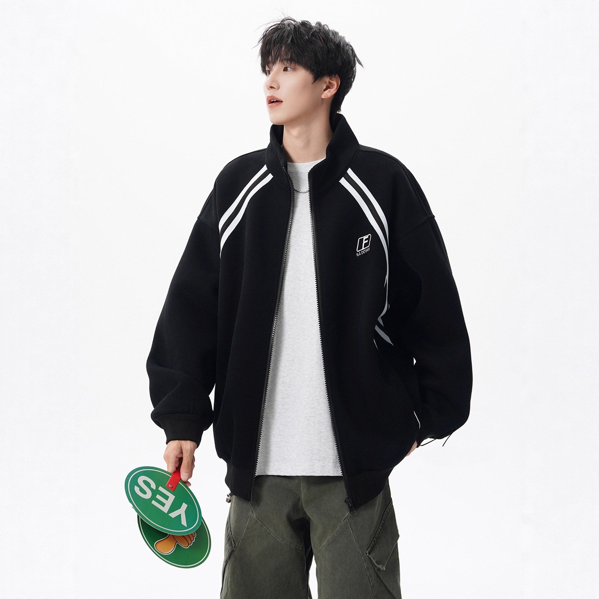 Street Style Stand Collar Jacket for Men and Women Autumn Winter Casual Oversized Patchwork Baseball Jacket Couple Hoodie Coat