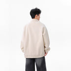 Streetwear Casual Lapel Workwear Suede Jacket for Men and Women, Autumn Winter Style Loose Fit Stand Collar Coat