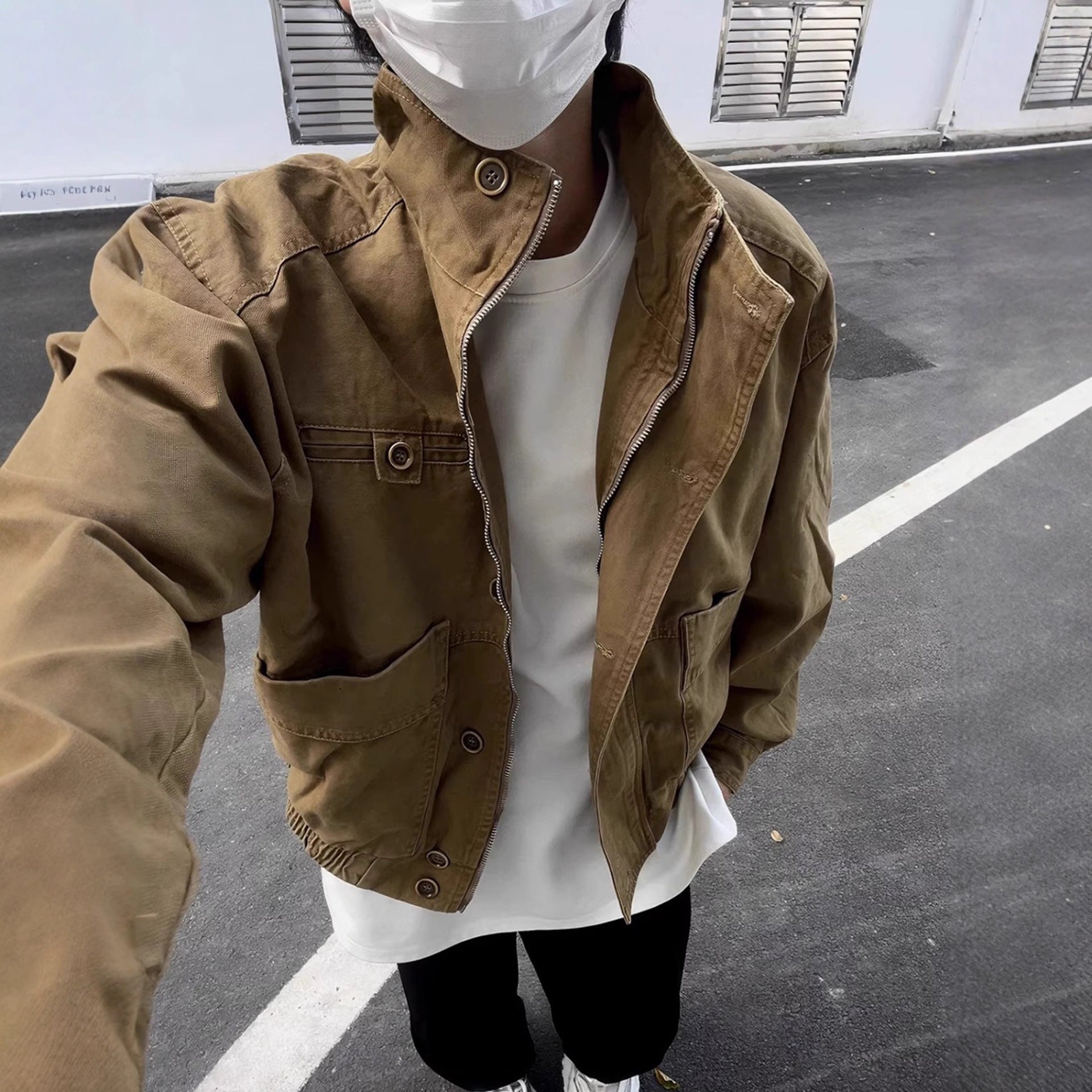 Harrington Jacket Men Autumn Street Washed Workwear Baseball Jacket Clean Fit Pilot Jacket