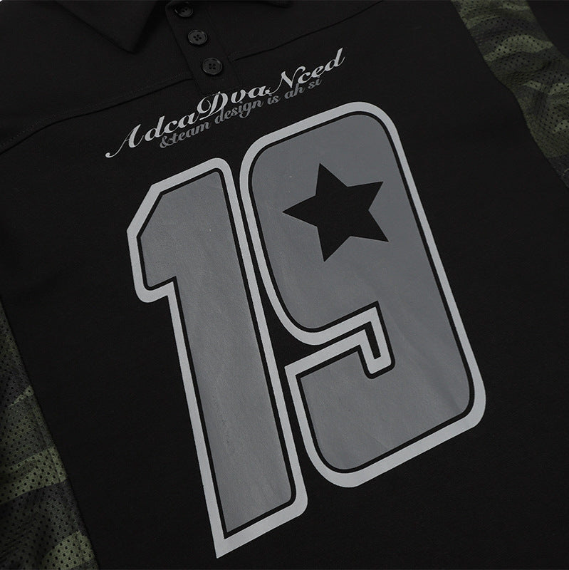 Sportswear camouflage patchwork POLO lapel sweatshirt for men