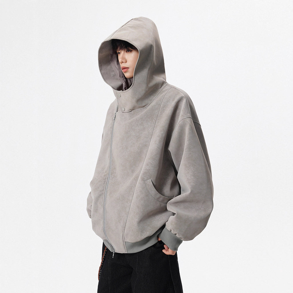 Heavyweight Tie-Dye Diagonal Zipper Hoodie Jacket for Men Winter Retro Deconstructed Design Streetwear Cool Couple Outerwear