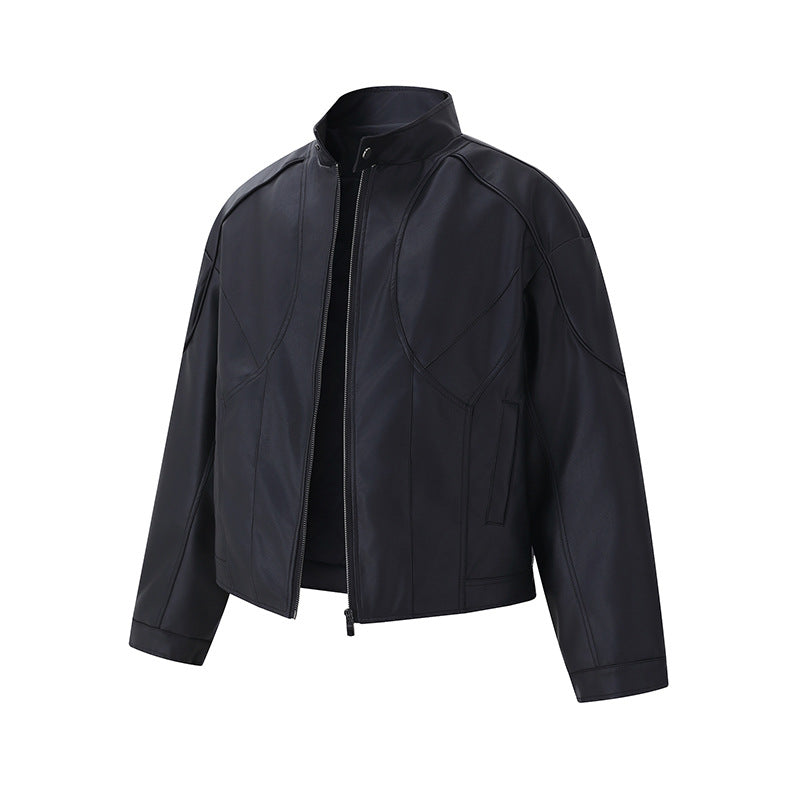 Retro PU Leather Motorcycle Jacket for Men Loose Casual Versatile Coat