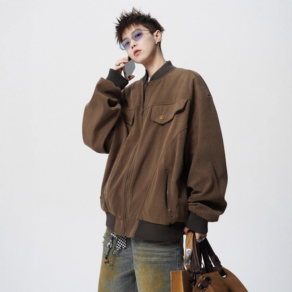 Barn Style Brown Cargo Jacket Men Autumn Vintage Distressed Baseball Jacket Design Sense Cool Outerwear Trendy