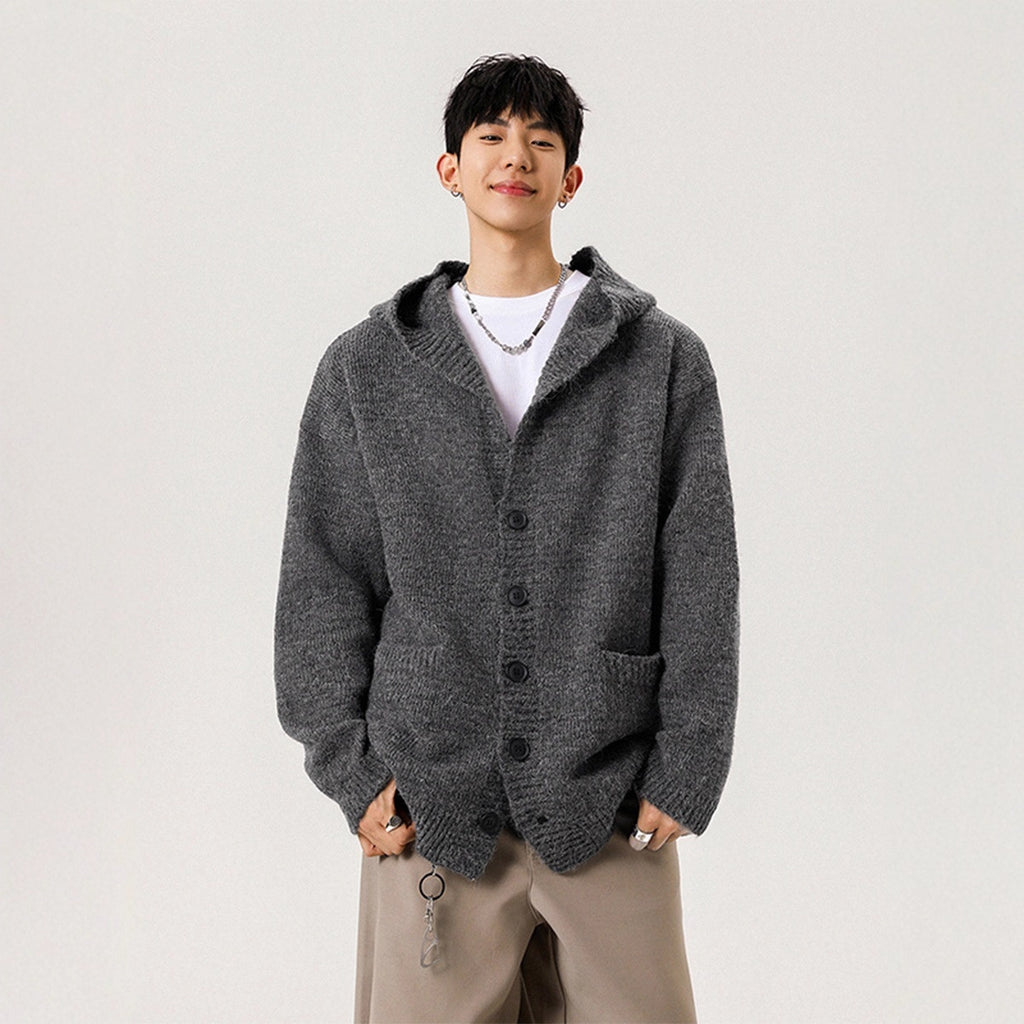 Heavyweight Dark Gray Knit Cardigan Sweater for Men and Women Autumn/Winter Fashion Clean Fit Versatile Lazy Thick Hooded Outerwear