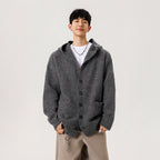 Heavyweight Dark Gray Knit Cardigan Sweater for Men and Women Autumn/Winter Fashion Clean Fit Versatile Lazy Thick Hooded Outerwear