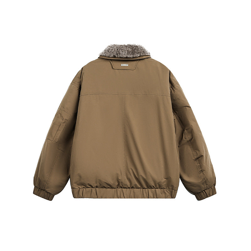 Detachable Fur Collar Warm Down Jacket Men Women Flight Coat