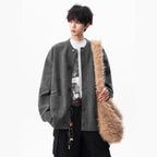 Style Gray Knit Sweater Coat for Men Fashion Brand Winter New Loose Casual Lazy Style Versatile Couple Cardigan