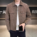 Suede Jacket Men Autumn Winter Fashion Brand Turn-down Collar Slim Fit Trendy Outerwear