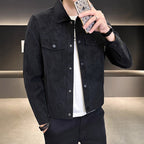 Suede Jacket Men Autumn Winter Fashion Brand Turn-down Collar Slim Fit Trendy Outerwear