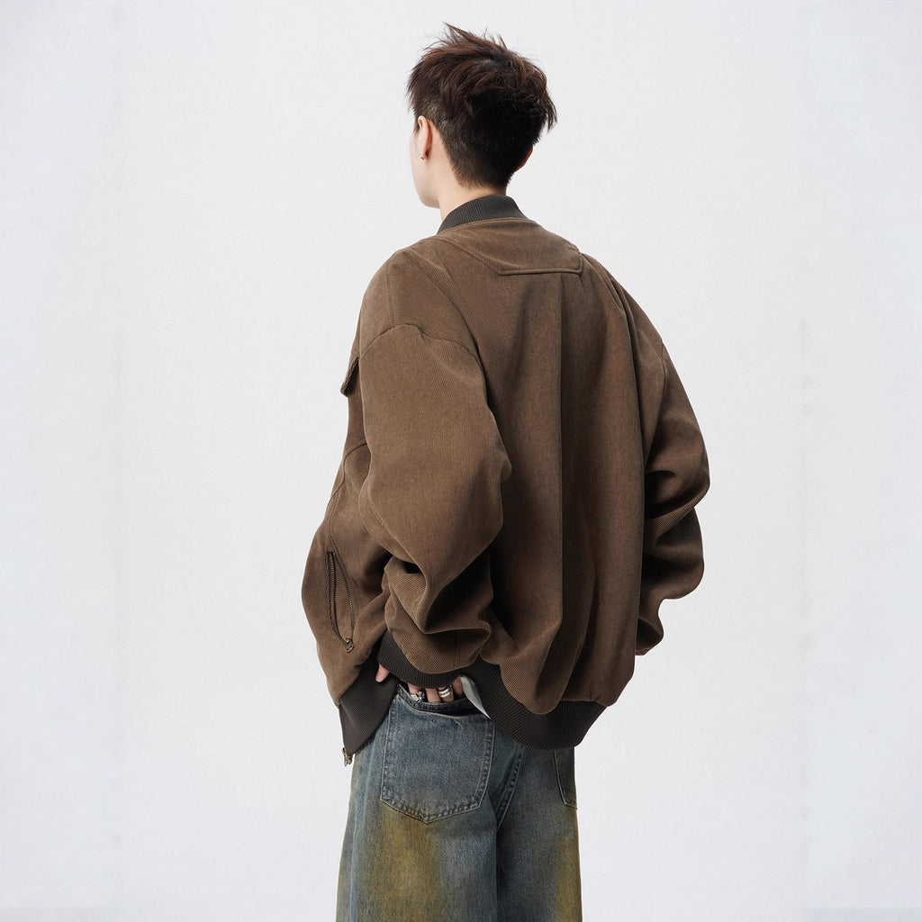 Barn Style Brown Cargo Jacket Men Autumn Vintage Distressed Baseball Jacket Design Sense Cool Outerwear Trendy