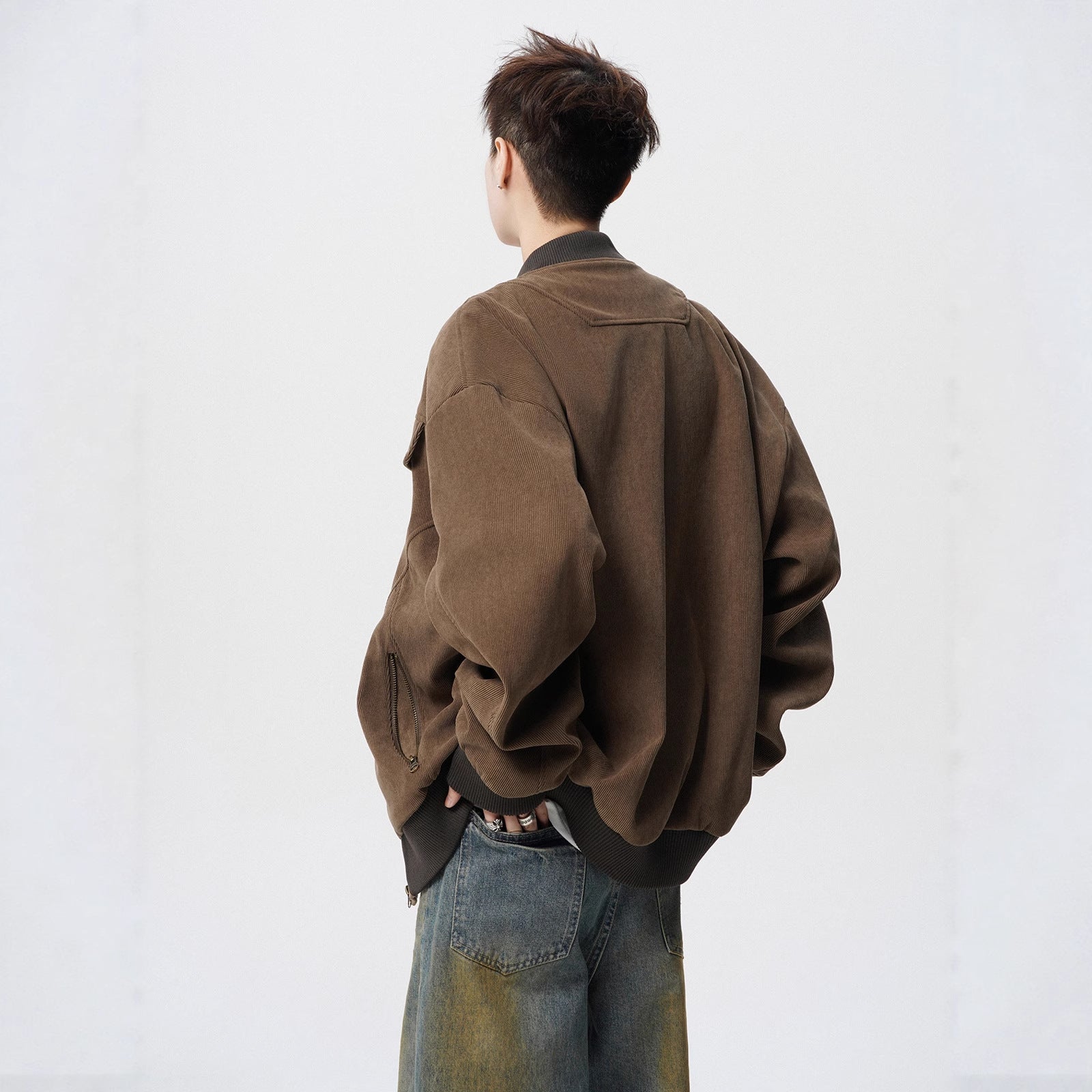 Barn Style Brown Cargo Jacket Men Autumn Vintage Distressed Baseball Jacket Design Sense Cool Outerwear Trendy