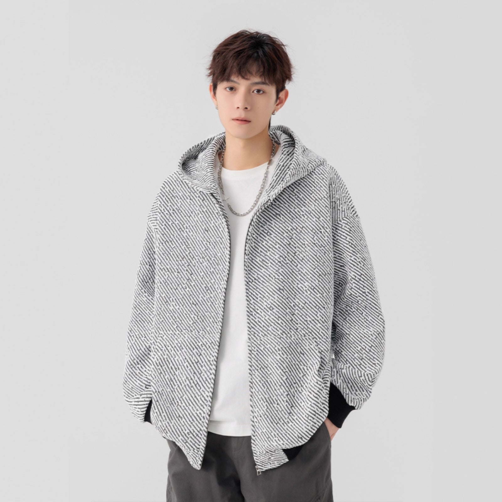 Style Textured Hoodie Jacket for Men and Women, Autumn Vintage Streetwear Couple Hoodie, High-Street Heavyweight Chic Wind Top