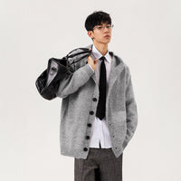 Heavyweight Dark Gray Knit Cardigan Sweater for Men and Women Autumn/Winter Fashion Clean Fit Versatile Lazy Thick Hooded Outerwear