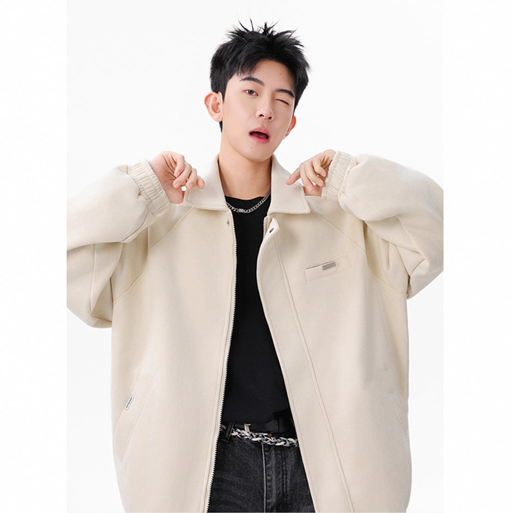 Streetwear Casual Lapel Workwear Suede Jacket for Men and Women, Autumn Winter Style Loose Fit Stand Collar Coat