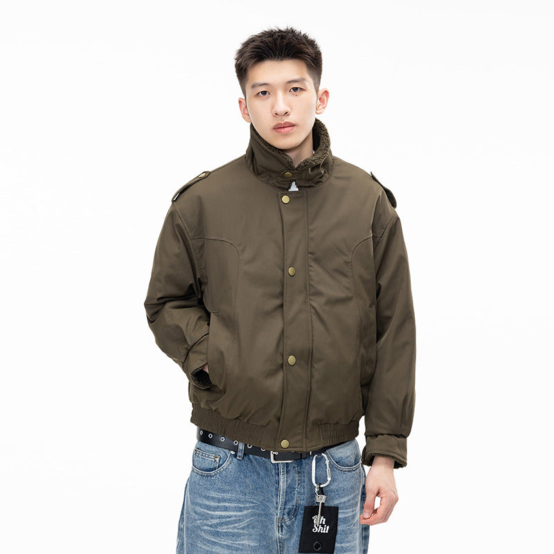 Style Vintage Lapel Jacket for Men, Casual Loose Thick Cotton Coat, Two-Piece Design, Streetwear Fashion