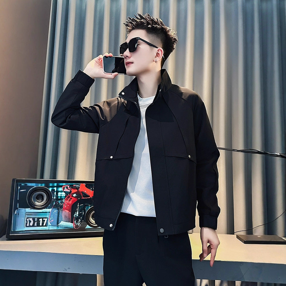 Edgy Streetwear Stand-Up Collar Jacket for Men, Deconstructed Casual Fashion Outerwear Men's Winter Top