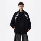 Street High-Neck Casual Hoodie for Men Winter Trendy Brand Patchwork Sport Open Front Design Stripe Couple Jacket