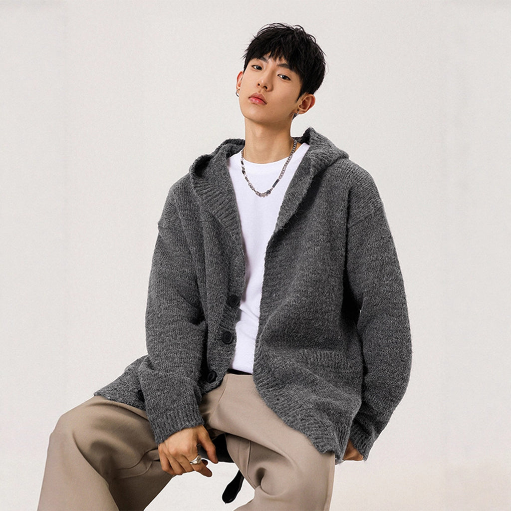 Heavyweight Dark Gray Knit Cardigan Sweater for Men and Women Autumn/Winter Fashion Clean Fit Versatile Lazy Thick Hooded Outerwear