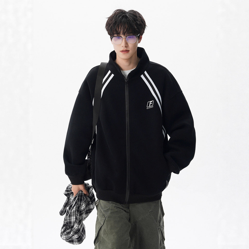 Street Style Stand Collar Jacket for Men and Women Autumn Winter Casual Oversized Patchwork Baseball Jacket Couple Hoodie Coat