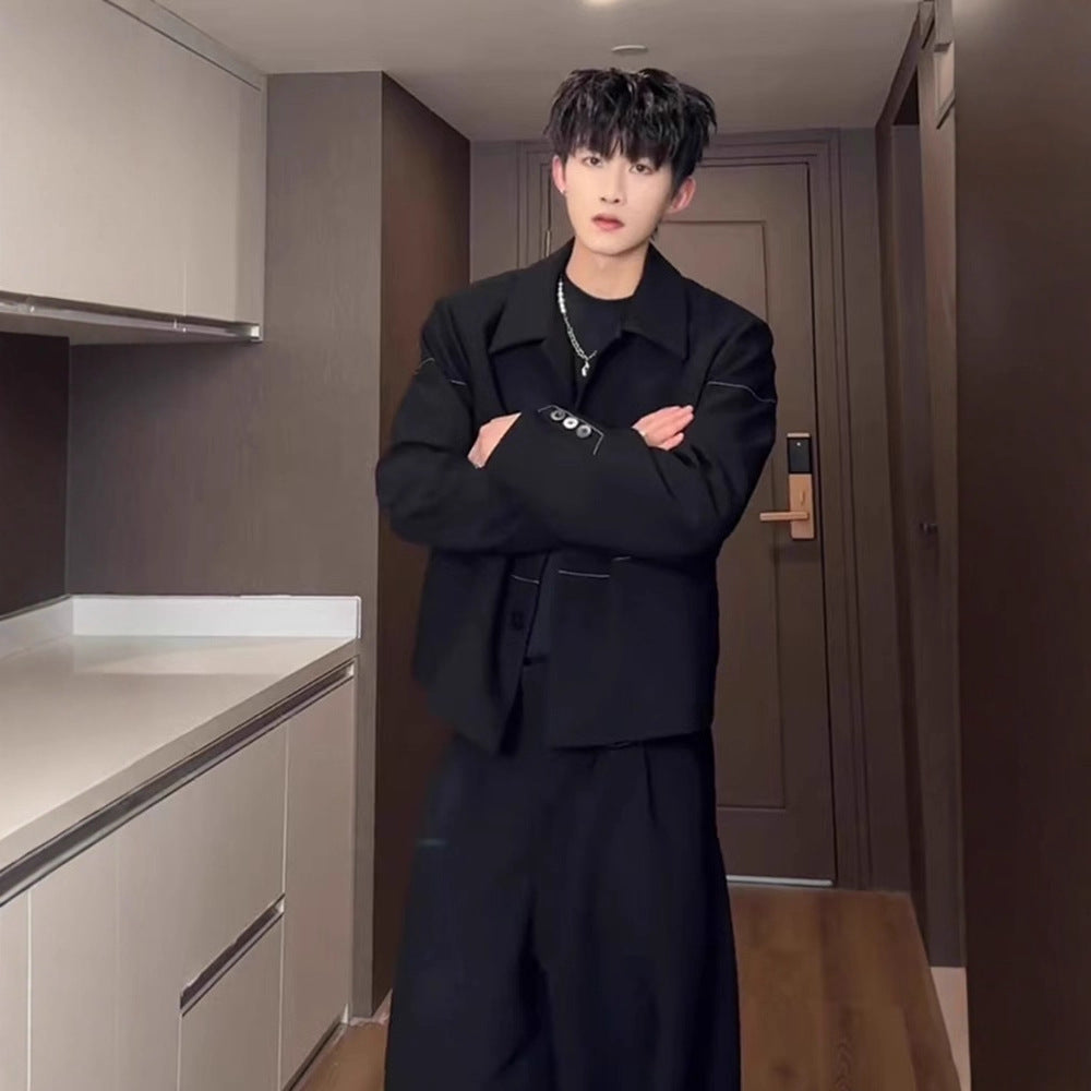 Chic Shoulder-Padded Short Jacket for Men Clean Fit, Old Money Style Fashionable Streetwear Casual Blazer