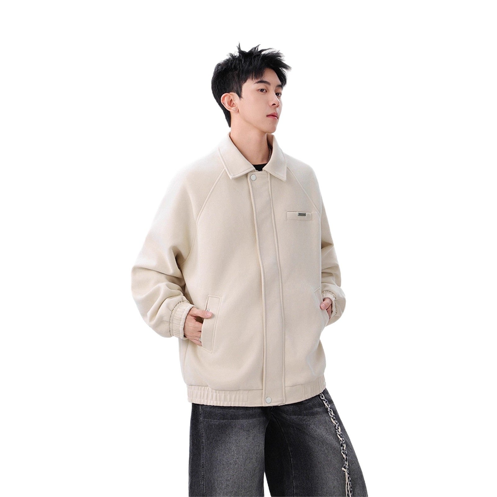 Streetwear Casual Lapel Workwear Suede Jacket for Men and Women, Autumn Winter Style Loose Fit Stand Collar Coat