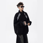 Street High-Neck Casual Hoodie for Men Winter Trendy Brand Patchwork Sport Open Front Design Stripe Couple Jacket