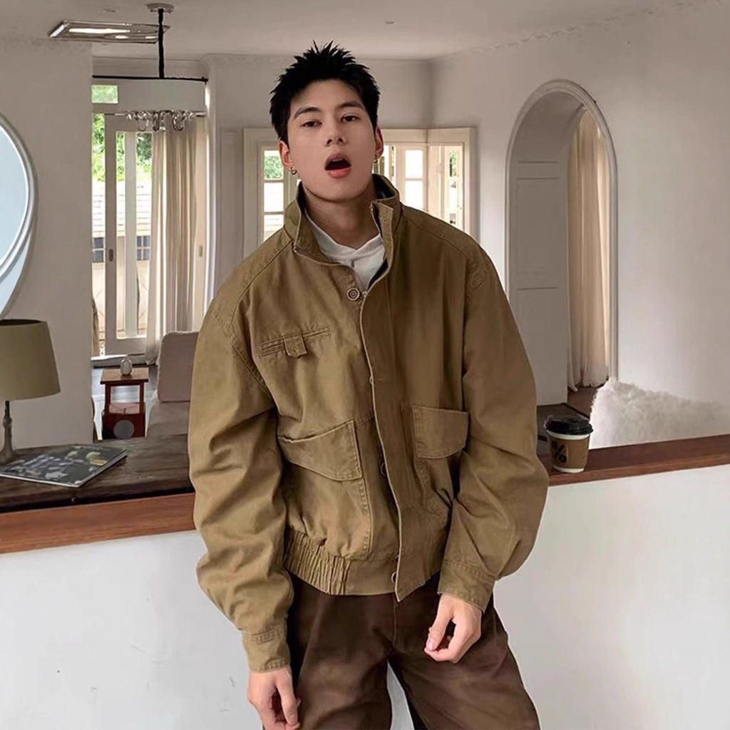 Harrington Jacket Men Autumn Street Washed Workwear Baseball Jacket Clean Fit Pilot Jacket