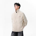 Streetwear Casual Lapel Workwear Suede Jacket for Men and Women, Autumn Winter Style Loose Fit Stand Collar Coat