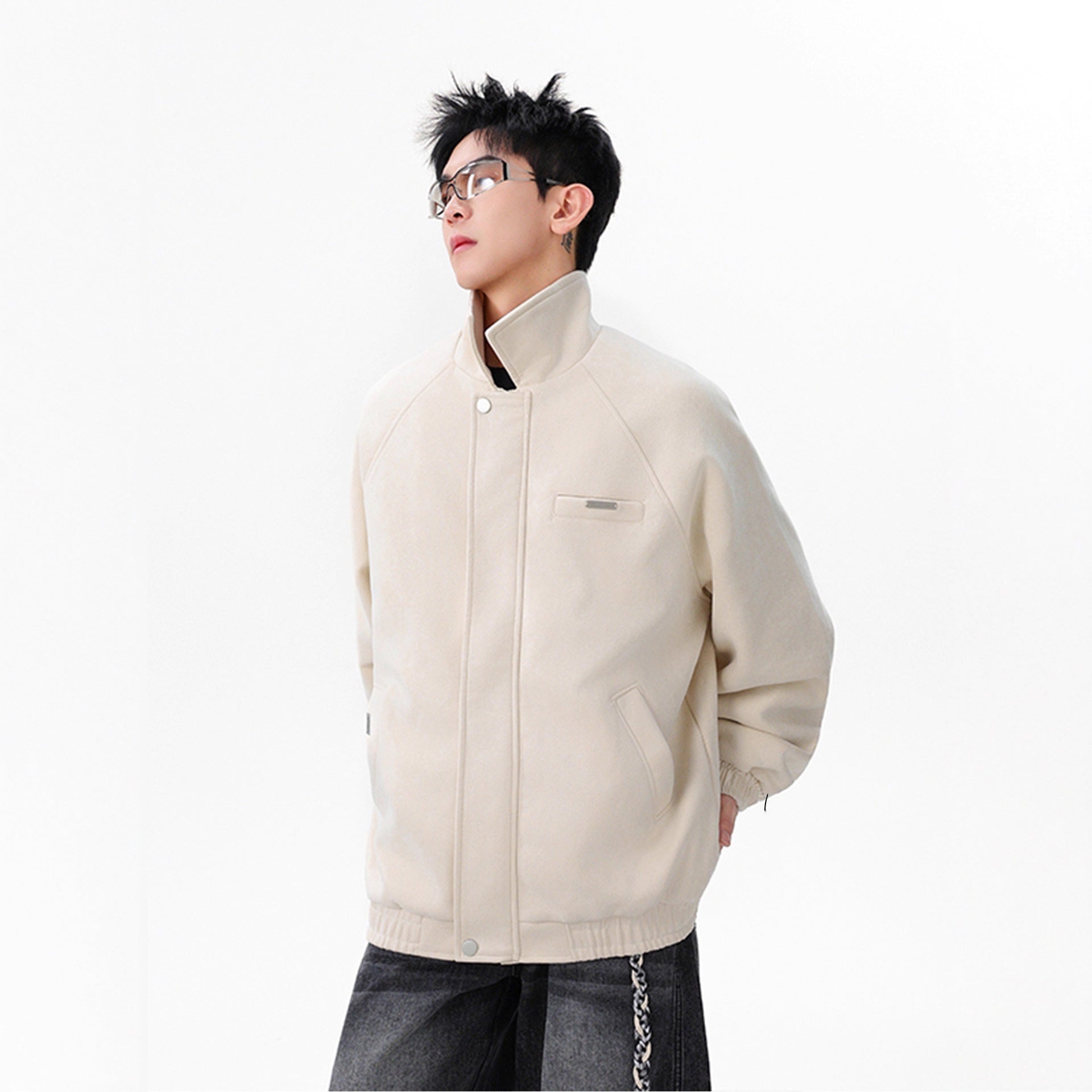 Streetwear Casual Lapel Workwear Suede Jacket for Men and Women, Autumn Winter Style Loose Fit Stand Collar Coat