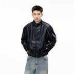 Retro PU Leather Motorcycle Jacket for Men Loose Casual Versatile Coat