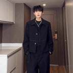 Chic Shoulder-Padded Short Jacket for Men Clean Fit, Old Money Style Fashionable Streetwear Casual Blazer