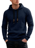 Long sleeved hooded sweatshirt with drawstring for men