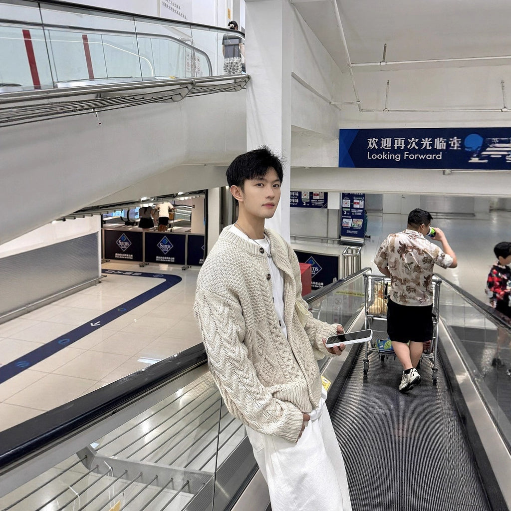 Retro Cable Knit Oversized Cardigan Coat for Men and Women, Loose Casual Versatile Design Couple Sweater