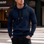 Long sleeved hooded sweatshirt with drawstring for men