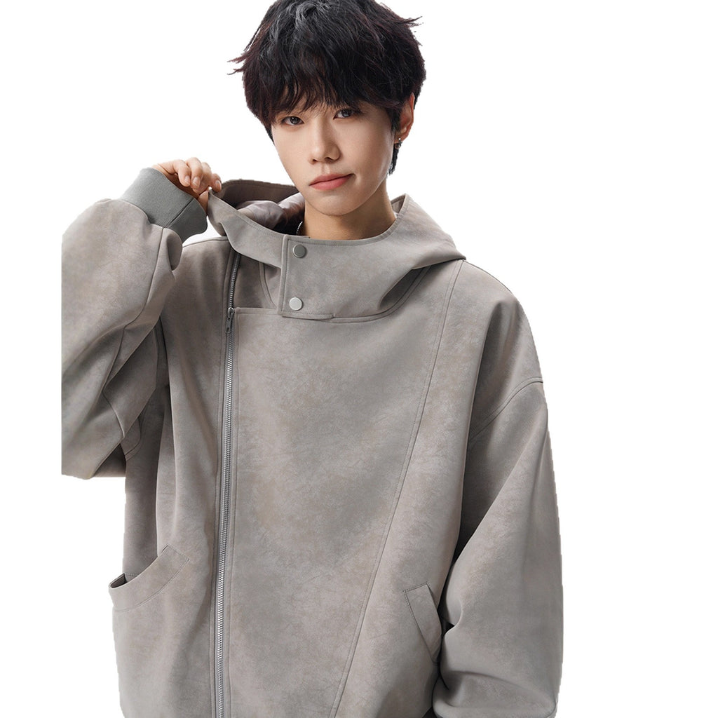 Heavyweight Tie-Dye Diagonal Zipper Hoodie Jacket for Men Winter Retro Deconstructed Design Streetwear Cool Couple Outerwear