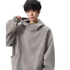 Heavyweight Tie-Dye Diagonal Zipper Hoodie Jacket for Men Winter Retro Deconstructed Design Streetwear Cool Couple Outerwear