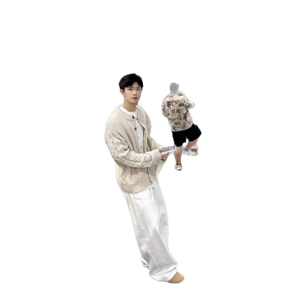 Retro Cable Knit Oversized Cardigan Coat for Men and Women, Loose Casual Versatile Design Couple Sweater