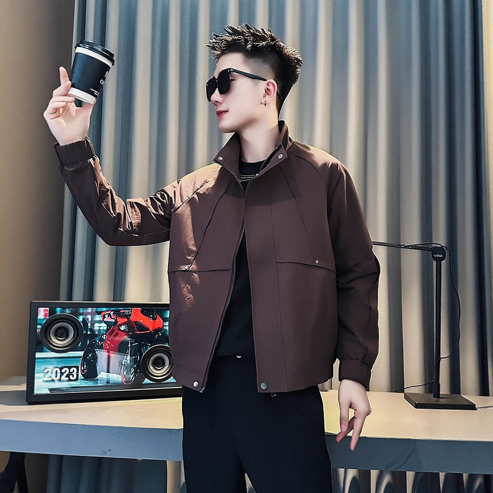 Edgy Streetwear Stand-Up Collar Jacket for Men, Deconstructed Casual Fashion Outerwear Men's Winter Top