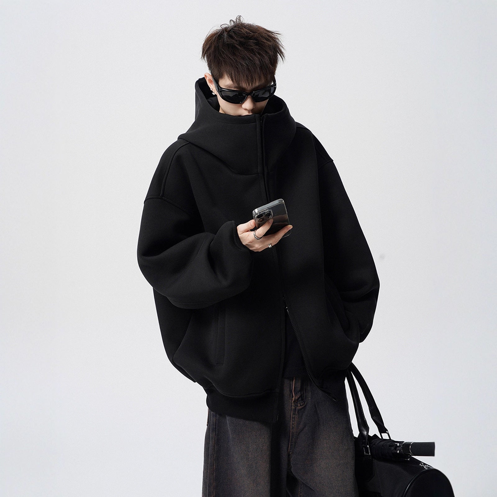 Style Heavyweight Hoodie for Men Casual Streetwear, Oversized Hooded Sweatshirt High Neck Fashionable and Relaxed Fit