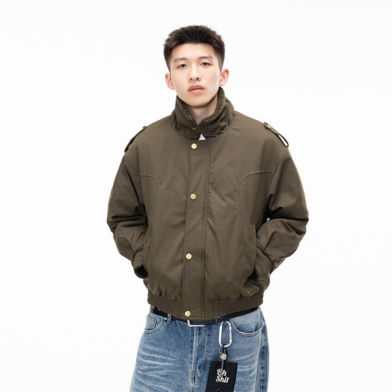 Style Vintage Lapel Jacket for Men, Casual Loose Thick Cotton Coat, Two-Piece Design, Streetwear Fashion