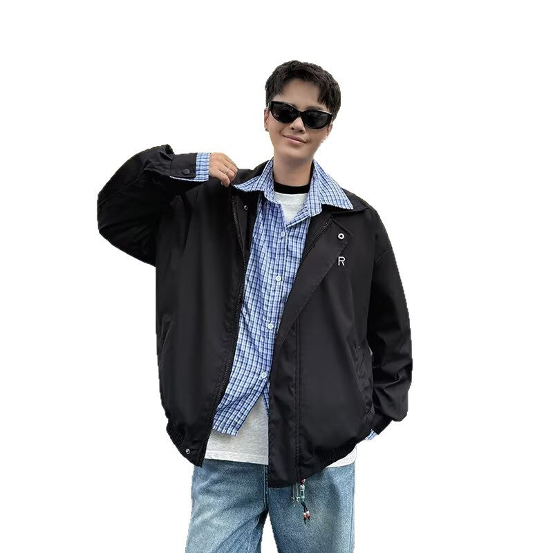 Checkered splicing fake two-piece jacket for men and women